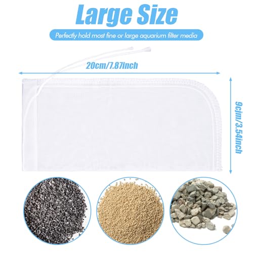 3 Pack 180 μm Filter Bag, Aquarium Media Bag with Drawstring Reusable Extra Fine Mesh Bags Nylon Aquarium Net Media Bags for Activated Carbon Resins(7.8x3.6in)