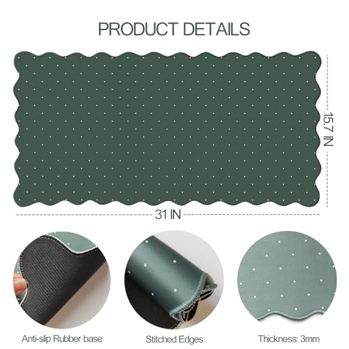 Cute Dark Green Scalloped Desk Mat with Polka Dot Large Mouse Pad Computer Mat Aesthetic Keyboard Mat for Desktop Laptop Protector for Office & Home - color: A2- Dark Green