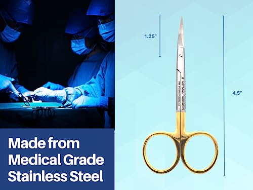 ARTMAN INSTRUMENTS Scissors 4.5 inches Curved with Tungsten Carbide Inserts| Gold Plated Handle Extra Sharp and Durable