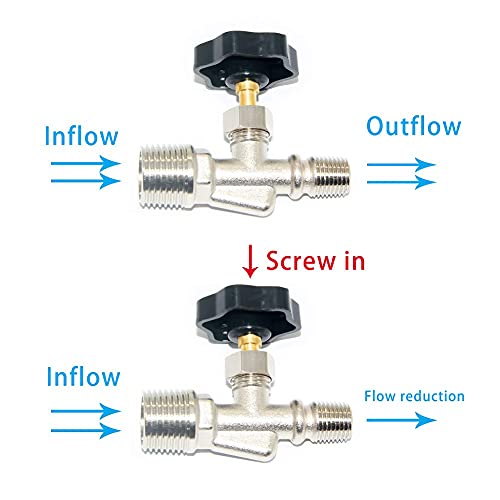 Joywayus Adjustable Needle Valve Male Thread 1/4" NPT x 1/2" NPT Brass Nickel Plated Anti-Rust Reduce Flow Control Straight Connection - size: 1/4"×1/2"