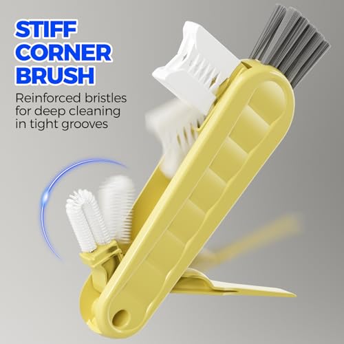 6 Pack Holikme 4 in 1 Cup Lid Cleaning Brush Set with 3 Straws, Multifunctional Bottle Brush, Silicone Cup Lid Gap Cleaner, Durable Bristle Crevice Cleaning Brush, Yellow - color: Yellow