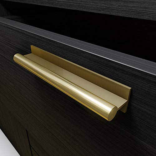HRX Self-Adhesive Edge Fingerpull Door Handle - Easy to Install Screwless Peel and Stick on Glass, Wood, Metal, Plastic - Sliding Doors Knob for Kitchen Fronts, Drawers & Dressers Panels - 2 Pack - color: Brass Gold