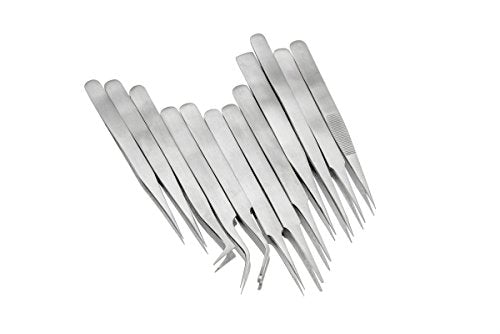 SE 12-Piece Non-Magnetic Stainless Steel Tweezers Set - TW2-412