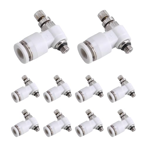 10Pcs Push to Connect Air Flow Control Valve, White 5/16in Tube OD x M5 Male Thread 90 Degree Elbow Speed Control Valve Pneumatic Connector Quick Fittings - size: Male Thread M5 x White_Standard (10pcs)