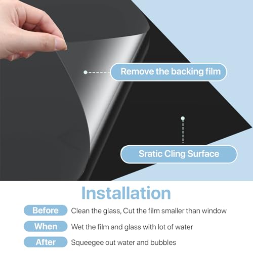 Niviy Blackout Window Film, Black Aquarium Background, Black Out Windows Cling Room Darkening Sun Blocking Removable Window Covers Tint for Home17.5 x 78.7 Inches - color: Black, size: 17.5"x 78.7"