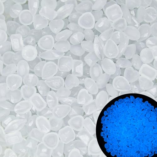 300pcs Gemstone Shaped Glow in The Dark Rocks Outdoor Decorative Stones Glow Rocks Luminous Stone Luminous Pebbles for Bonsai Vase Aquarium Yard Lawn Decor,White(0.4-0.6") - size: 300, style: White
