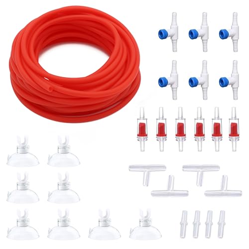 Premium 25FT 3/16inch Air Hose for Aquarium with Connector,Check Valve, Control Valve Accessories (Red, 25 ft.) - color: Red, size: 25 ft.