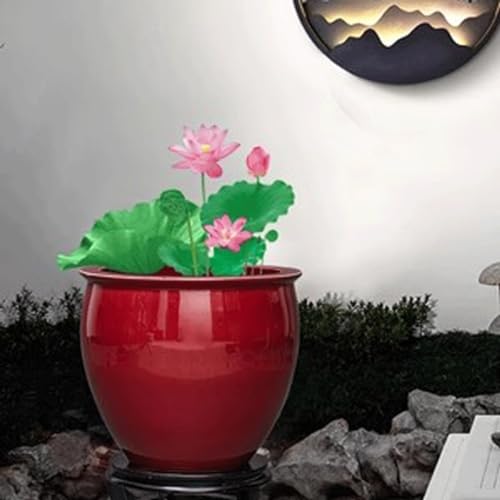GUERNSEY Aquarium Ceramic Red Fish Tank Living Room Turtle Basin Floor-Standing Fish Tank Study Painting and Calligraphy Tank Storage Bucket Ornaments Small Fish Tank