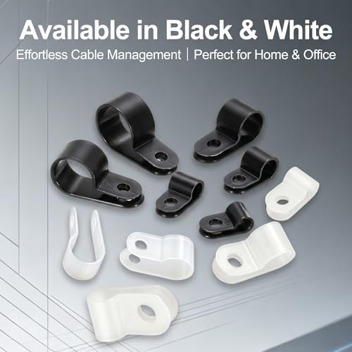 BAOMAIN 1/2-Inch R-Type Cable Clamps, 100-Pack Black Nylon Wire Management Clips, UC-3 Screw-On Cord Fasteners for Home, Office, and Industrial Use