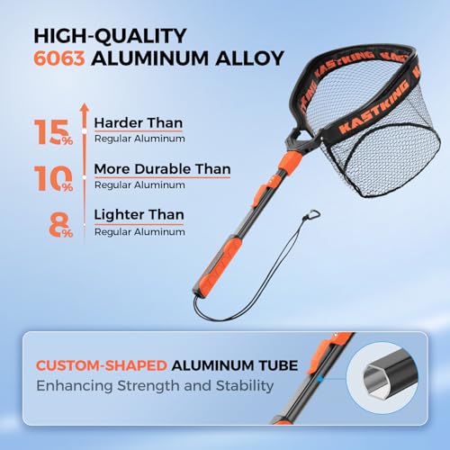 KastKing Titanet Fishing Net, Durable Aluminum Handle, Non-Slip Hi-Vis Grip, Compact Bag & Lanyard, Ideal for Kayak, Lake, Fly, or River Fishing, 2 Net Options - size: 32" Total Length (Fixed Handle), style: Pvc Net