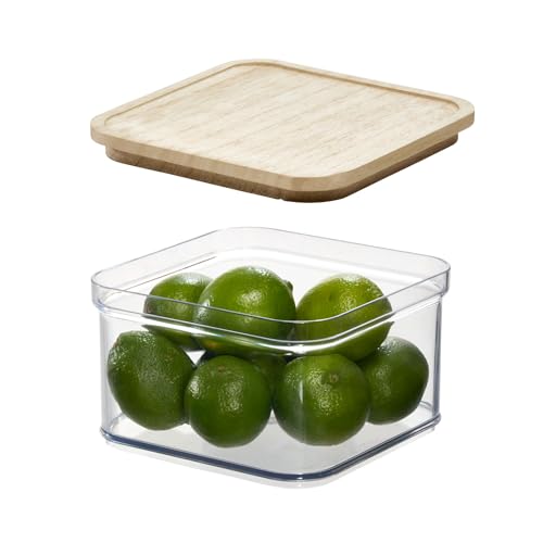 iDesign Recycled Plastic Crisp Storage Bin with Lid, The Rosanna Pansino Collection – 6.53” L x 6.53” W x 3.96” H, Clear Bin with Natural Wood Lid - size: Small