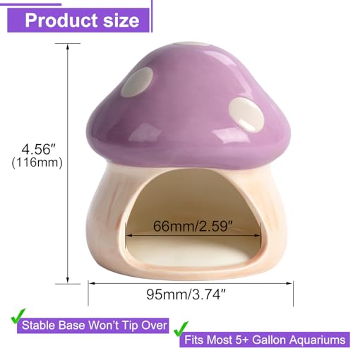 AnRui Ceramic Betta Fish Tank Accessories Decor Cute Mushroom House Aquarium Decoration Hideout Cave Ornament for Small Fish, Shrimp, Goldfish and Reptiles (Purple) - color: Purple