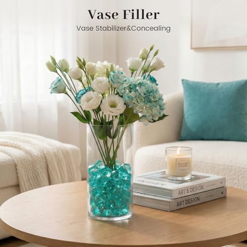 DomeStar Teal Fake Ice Rocks, 150PCS Acrylic Gems Crystals Plastic Shamrock Diamonds Centerpiece for Vase Fillers DIY Craft Wedding Party Table Scatter Decorations - color: Teal