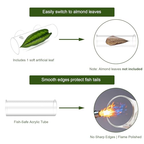 Acrylic Betta Hammock Tunnel, Betta Fish Tank Accessories & Aquarium Tunnel Decor, Fish Tank Hideout with Soft Faux Leaf Hammock, Beta Bed Resting Spot for Bettas (L Size — 5.9" × 1.96" OD) - size: L Size — 5.9" × 1.96" OD