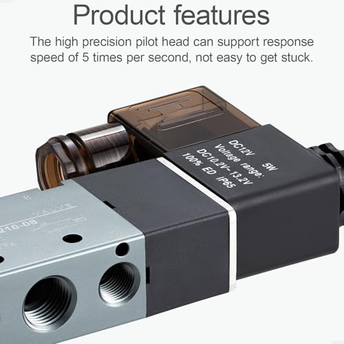 Pneumatic Solenoid Valve, 5 Way 2 Position 1/4”NPT Single Coil Pilot-Operated Electric Air Control Valve 4V210-08 (DC12V Junction Box) - style: DC12V Junction Box