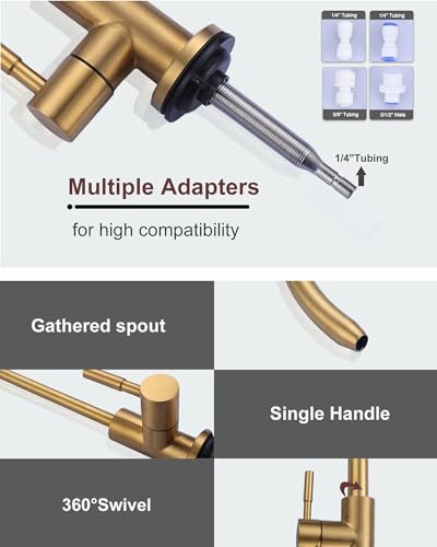 Kitchen Faucet and Water Filter Faucet Combo, WOWOW Stainless Steel Kitchen Sink Faucet with Drinking Water Faucet for Reverse Osmosis or Water Filtration System, Brushed Gold - color: Gold, style: Kitchen Faucet & Filter Faucet