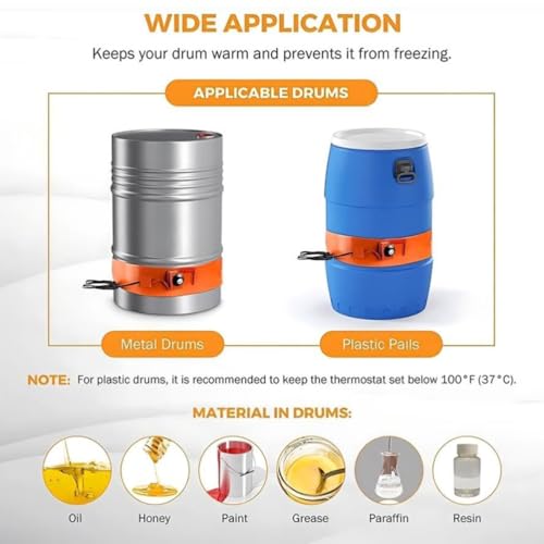 55 Gallon Metal Drum Heater with Digital Display & Elastic Spring, 3000W Silicone Heating Pad for Honey Oil Barrels, 200L Tanks, Ideal for Fast Heating & Temperature Control