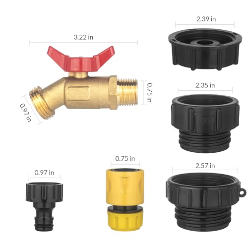 wantmatch IBC Tote Hose Adapter 275-330 Gallon IBC Tote Water Tank Fittings,1/2" NPT x 3/4" GHT Brass Garden Hose Valve with 3 Adapter,Apply to IBC Containers, Ton Barrels - color: Red handle Valve