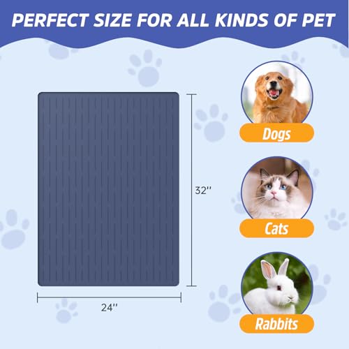 Large Dog Mats for Food and Water, 32"x24" Waterproof Pet Food Mats for Floor Nonslip Silicone Bowl Mats with Raised Edges - color: Blue, size: 32"L x 24"W