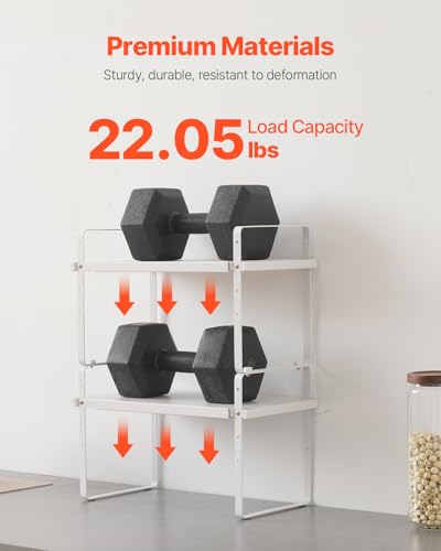 VEVOR Adjustable Kitchen Cabinet Shelf Organizer, Expandable 2 Tier Cabinet Shelf, Stackable Countertop Organizers and Storage Risers, Pantry for Kitchen Bathroom Office, White - color: White
