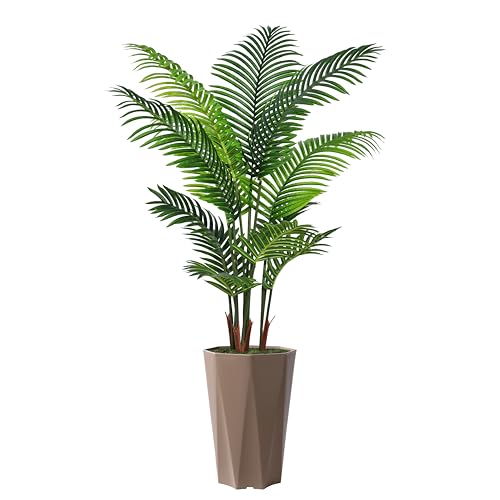 Artificial Palm Plant Indoor 5FT Fake Tree with Mocha Diamond Planter Faux Tropical Areca Tall Fake Floor Plant Potted Artificial Trees for Home Office Living Room Decor Indoor - color: Mocha