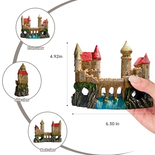 Fish Tank Castle Aquarium Decor – Large Resin Aquarium Ornaments for Aquarium Decorations, Safe Hideout Cave for Small Fish & Shrimp, Fairy Tale Fish Tank Accessories for Aquascape & Gifts - color: Castle a