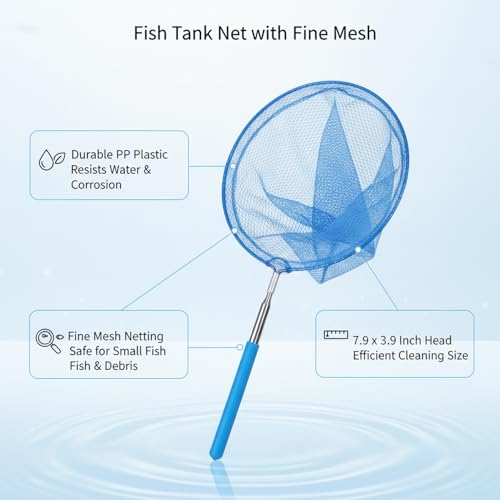 Aquarium Fish Net with Fine Mesh, Durable PP Plastic Frame for Scooping Debris and Transferring Fish, 7.9 x 3.9 Inch Head (1 Pack)