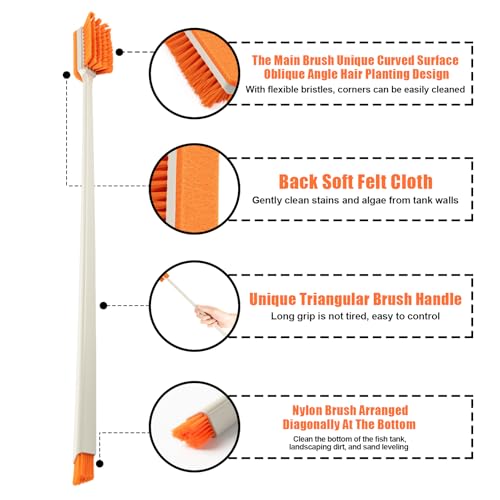 Rislobx 1PCS Small Aquarium Cleaning Tool, Algae Scraper for Fish Tank, Long Handle Aquarium Brush, Fish Tank Cleaner Adapted for Glass and Acrylic Aquariums (Longer) - color: Orange Longer