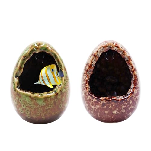 Fish Tank Decorations, 2 Pack Ceramic Broken Egg Ornaments, Aquarium Accessories, Decor for Fish Tank, Aquarium Decoration