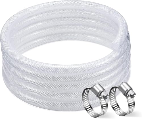 DAVCO Braided Clear Vinyl Tubing 5/8" ID 100 ft PVC Reinforced Plastic Hose | Heavy Duty, with 2 Stainless Clamps, Flexible, High Pressure, Poly Braided Reinforced Plastic PVC Tube, Non-toxic, BPA Free - size: 5/8"ID, style: 100 Feet