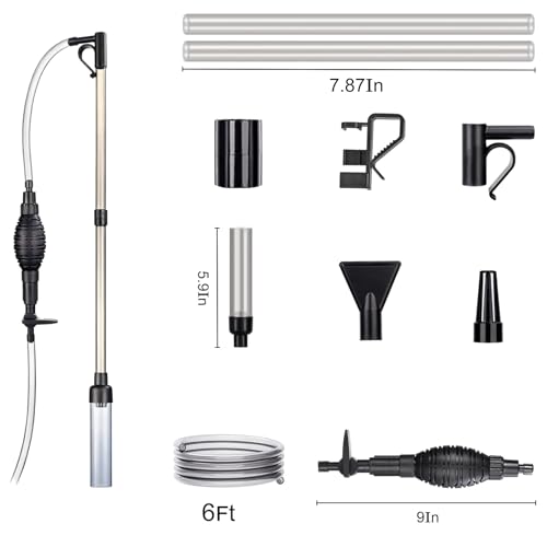 Carefree Fish Aquarium Gravel Vacuum Sand Cleaner with 6Ft Pipe Fish Tank Water Changer Adjustable Length ABS(for 3~8Gal Tank)