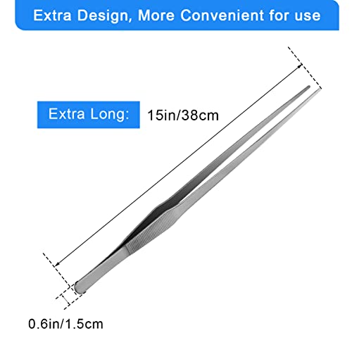 Aquarium Tweezers Extra Long 15 inches, Luxiv Stainless Steel Straight and Curved Tweezers 38cm Extra Long Tweezers for Fish Tank Plant Aquascape Tools, Feeding Tongs - color: Silver