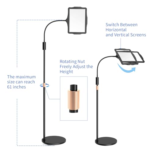 Floor Magnifying Glass with Light and Stand: 48 LED Flexible Hands Free Magnifier Lamp - 2-in-1 Large Lighted Magnifiers for Seniors Reading,Close Work,Jewelry, Repair,DIY