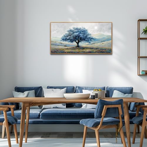 ZUITINGHUA Wood Framed Canvas Wall Art For Living Room Wall Decor For Bedroom Modern Office Wall Decoration Blue Tree Landscape Paintings Farmhouse Pictures Artwork Aesthetic Home Decor 20x40 In - color: Blue Tree Wood Framed, size: 40"L x 20"W