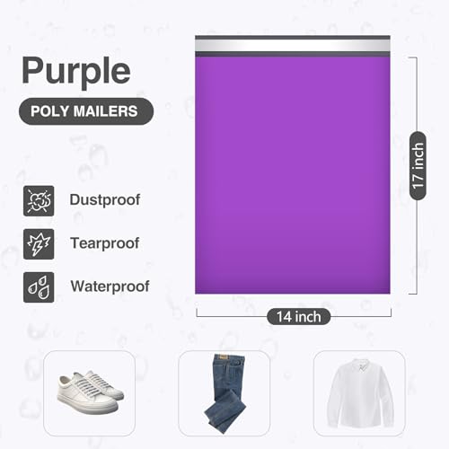 UCGOU 14x17 Purple Poly Mailers Shipping Bags 100 Pcs Large Poly Mailers Mailing Bags for Shipping Clothes Self Sealing Package - color: Purple, size: 14x17