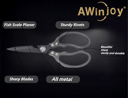 AWinjoy Heavy Duty Sharp Kitchen Scissors - Dishwasher Safe Black Cooking Shears for Meat, Chicken, Fish, Poultry, Herb, Bread (All Black) - color: All Black