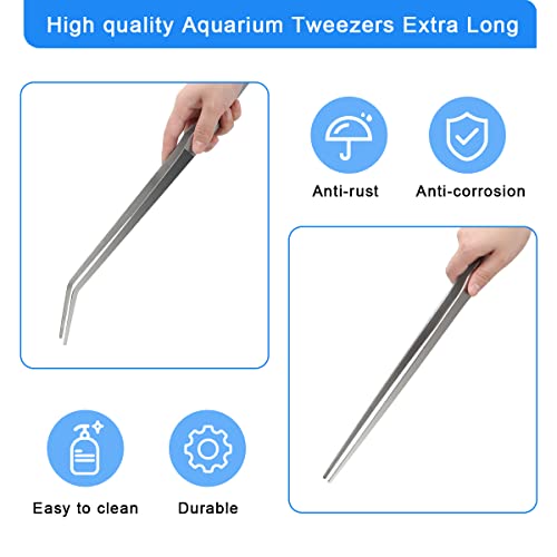 Aquarium Tweezers Extra Long 15 inches, Luxiv Stainless Steel Straight and Curved Tweezers 38cm Extra Long Tweezers for Fish Tank Plant Aquascape Tools, Feeding Tongs - color: Silver