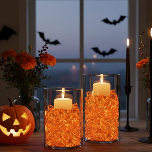 PMLAND 3Lbs Orange Acrylic Ice Rocks – Bulk 550 Pieces Crushed Clear Fake Ice Gems for Vase Filler, Wedding Centerpieces, Table Scatter, DIY Crafts & Aquarium Décor - color: Orange