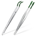 2 Piece Tweezers with Rubber Tips Set - Bent and Straight Flat Tips Tweezers PVC Coated for Stamp Coins Jewelry Crafts, Electronics(Silver, Green) - color: Silver, Green