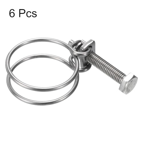uxcell 6Pcs Double Wire Hose Clamp, 40-45mm Adjustable Stainless Steel Wire Hose Clips with M8 Bolt for Dust Collection Hose, Pump Hose Pipe - size: 40-45mm