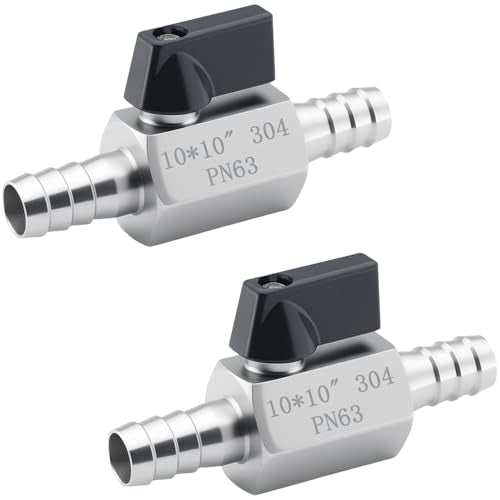 Hose Barb Ball Valve, 304 Stainless Steel Mini Fuel Shut Off Valve,Heater Hose Shut Off Valve for Water Gas Fuel Drip Irrigation and Aquariums(2PCS) - size: 3/8″ Hose Barb(2PCS)