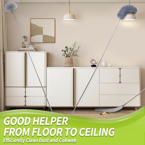 IVYROLL Duster with Extension Pole, Skinny Duster/Under Appliance Cleaning Tool & Spider Web Brush & Ceiling Cleaner, 100" Microfiber Feather Cleaner with Washable Head for Fan Furniture Wall - color: Set D: Spider Web Brush & Ceiling Duster & Gap Duster