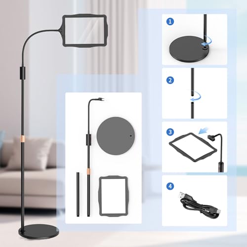 Floor Magnifying Glass with Light and Stand: 48 LED Flexible Hands Free Magnifier Lamp - 2-in-1 Large Lighted Magnifiers for Seniors Reading,Close Work,Jewelry, Repair,DIY
