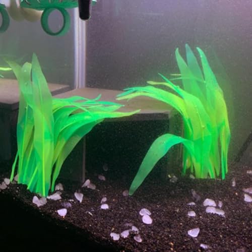 2Pcs Soft Silicone Aquarium Plants Glowing Kelp Fish Tank Plants Decor Artificial Aquarium Plant Decoration Simulation Artificial Water Grass for Fish Tank,Green,7inch - color: Green, size: 7inch