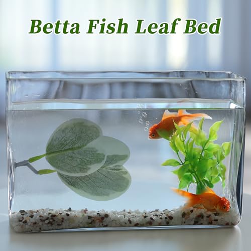 Betta Fish Bed, Betta Leaf Bed, Plastic Betta Hammock, Betta Hammock Pad W/Suction Cup, Betta Heart-Shaped Leaf Bed Aquarium Decor, Light Green 2Pcs
