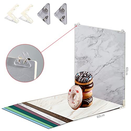 Large 24x24in Photo Backdrop Board: 9PCS 18Patterns Product Photography Backdrops for Food Jewelry, Background Table Top Small Shooting Kit