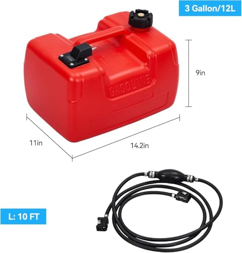 Portable Boat Fuel Gas Tank, 3 Gallon/12L Outboard Marine Boat Tank with Transfer Hose & Gauge for Outboard Engine, Yacht, Fishing Boat - size: 3 Gal