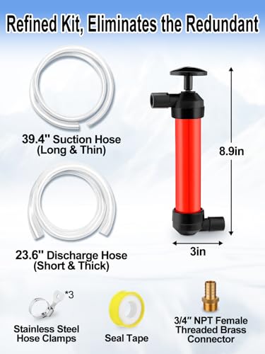 Hand Fuel Transfer Pump with Leakproof Clamps - Versatile Manual Siphon for Gasoline, Oil, Diesel, Antifreeze, Emergency Use for Car/Lawn Mower/Motorcycle/RV, Includes 3/4" NPT Brass Connector