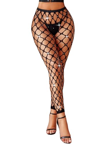Avidlove Fishnet Stockings for Women Footless High Waist Fishnets Tight | Thigh High Stockings, Open Toe, High Stretch, Comfortable, Gothic Costume, Rave Outfits, for Cosplay, Halloween - color: Black Rhinestone