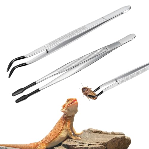 2Pcs 6 Inch Reptile Feeding Tongs with Soft Tips, Bearded Dragon Tank Accessories, Food Tweezer for Leopard Gecko, Crested Gecko, Jumping Spider, Frog, Snake, Chameleon and Red-eared Slider